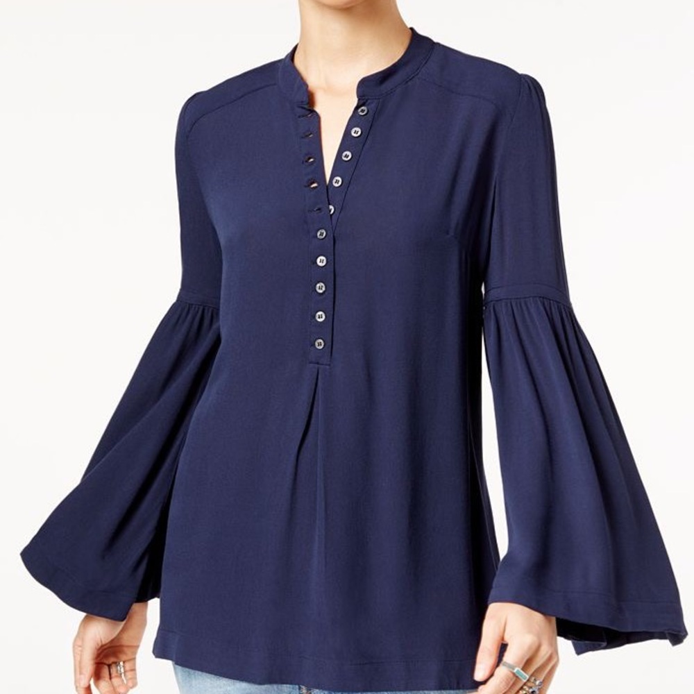 Free People Navy Blue Easy Girl Bell Long Sleeve